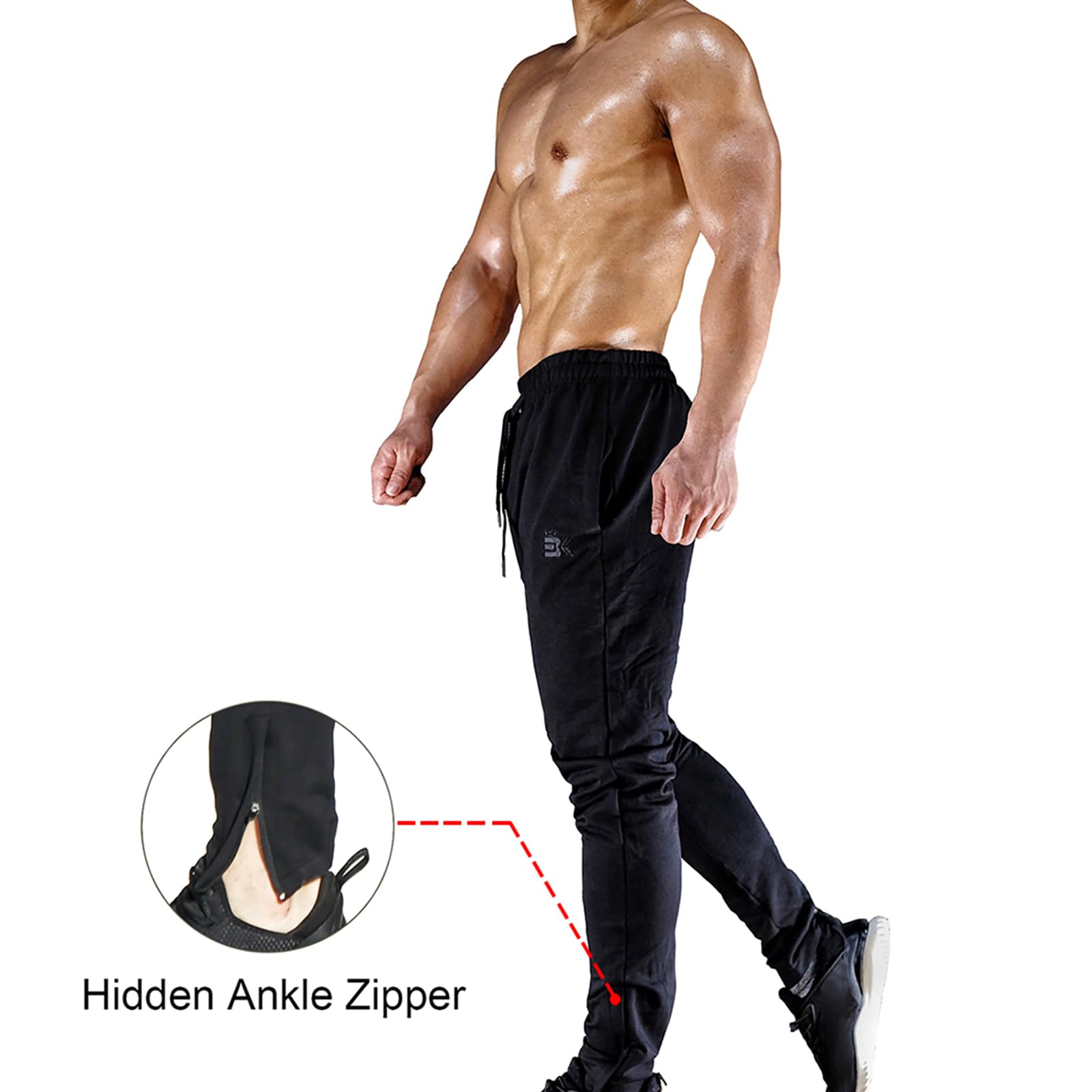BROKIG Pantaloni da jogging con cerniera per uomo, pantaloni sportivi slim con tasche, pantaloni tuta in cotone fitness da uomo