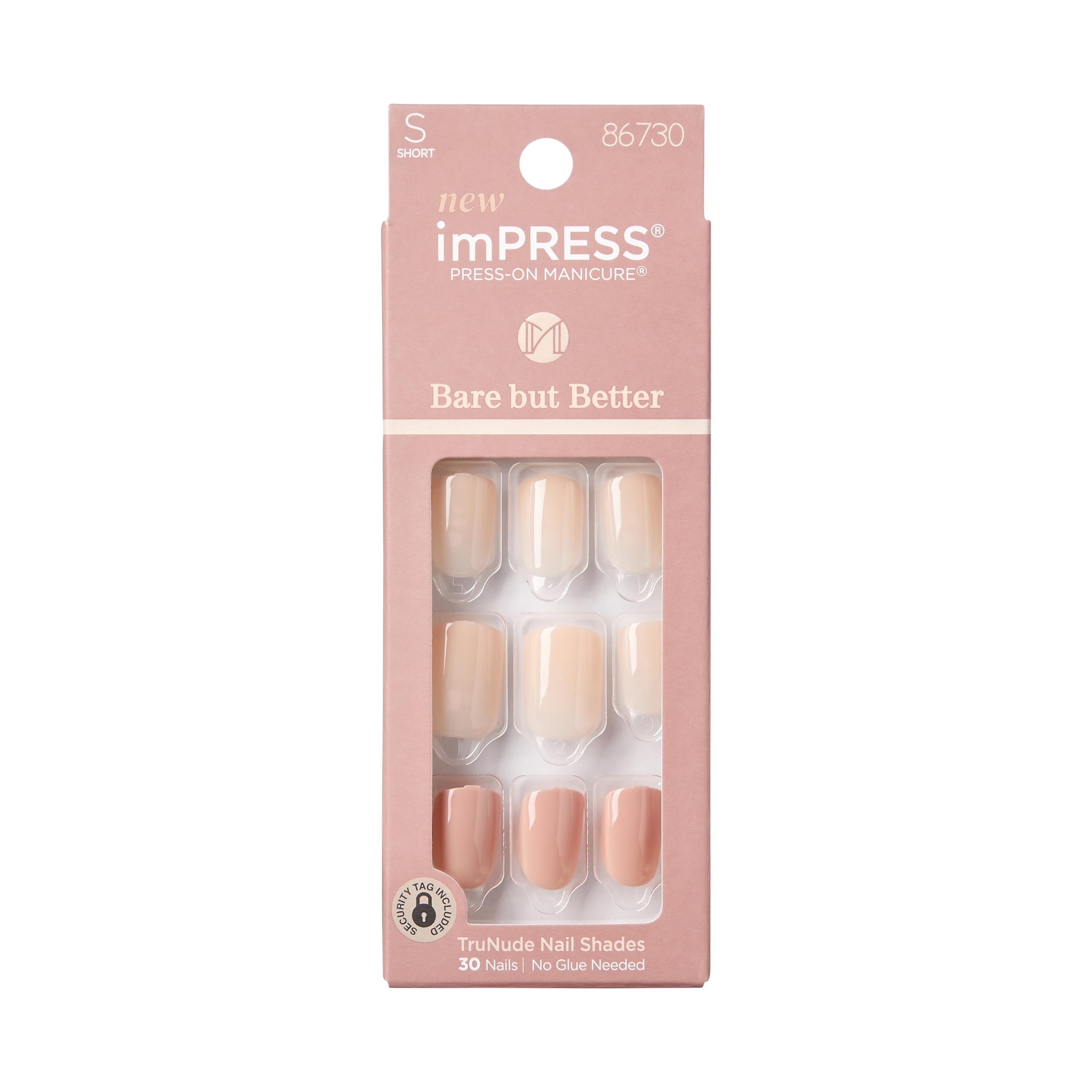 KISS Press-On Nails Bare But Better Manicure Set, Nude False Nails, Simple Pleasure', 30 Chip-Proof Fake Nails