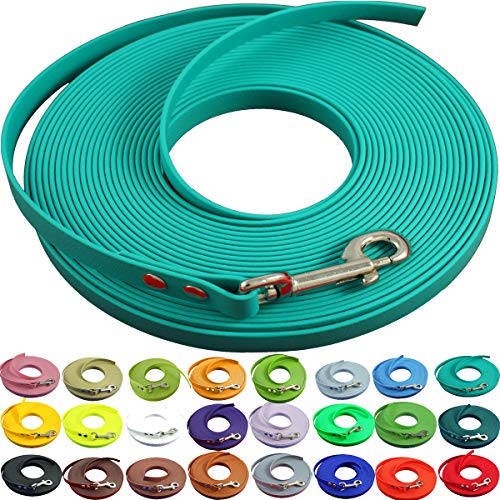 bio-leine Schleppleine 9 mm aus BioThane 20 Meter lang in Türkis/Petrol I ohne Handschlaufe für kleine Hunde - schmutz- und Wasserabweisende Hundeleine