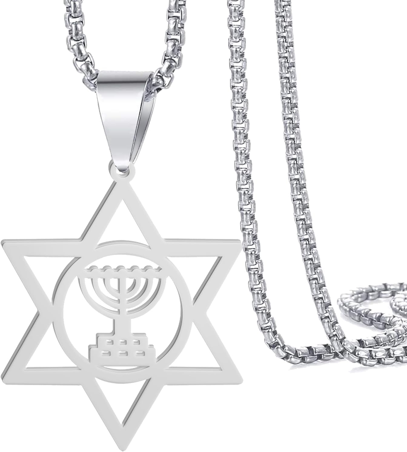 VASSAGO Star of David Necklace for Men Women Six Point Jewish Star Menorah Pendant Necklace Stainless Steel Hexagram Jewish Israel Jewelry