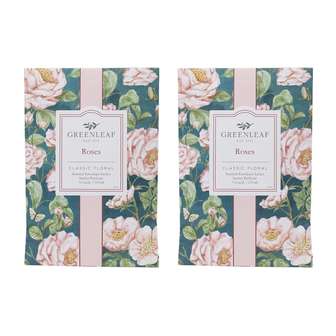 Greenleaf ROSES - 2 pack of Floral Scented Sachet Bag - Drawer Fragrance Wardrobe Air Room Freshener for Living Room Bedroom Bathroom Laundry Basket or Car