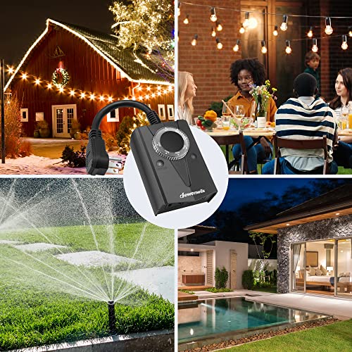 Dewenwils Outdoor Light Timer Waterproof, Plug In Timer Switch, Electrical Outlets For Holiday Decoration Lights, String Lights, 15A 1/2Hp Ul Listed #TOP5