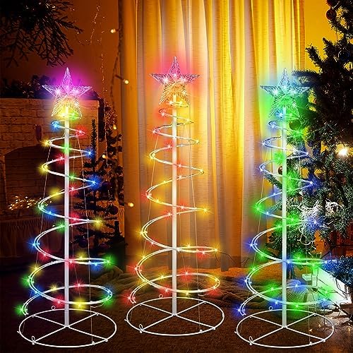 VIHOSE 3 Pcs LED Spiral Christmas Trees Outdoor Light up