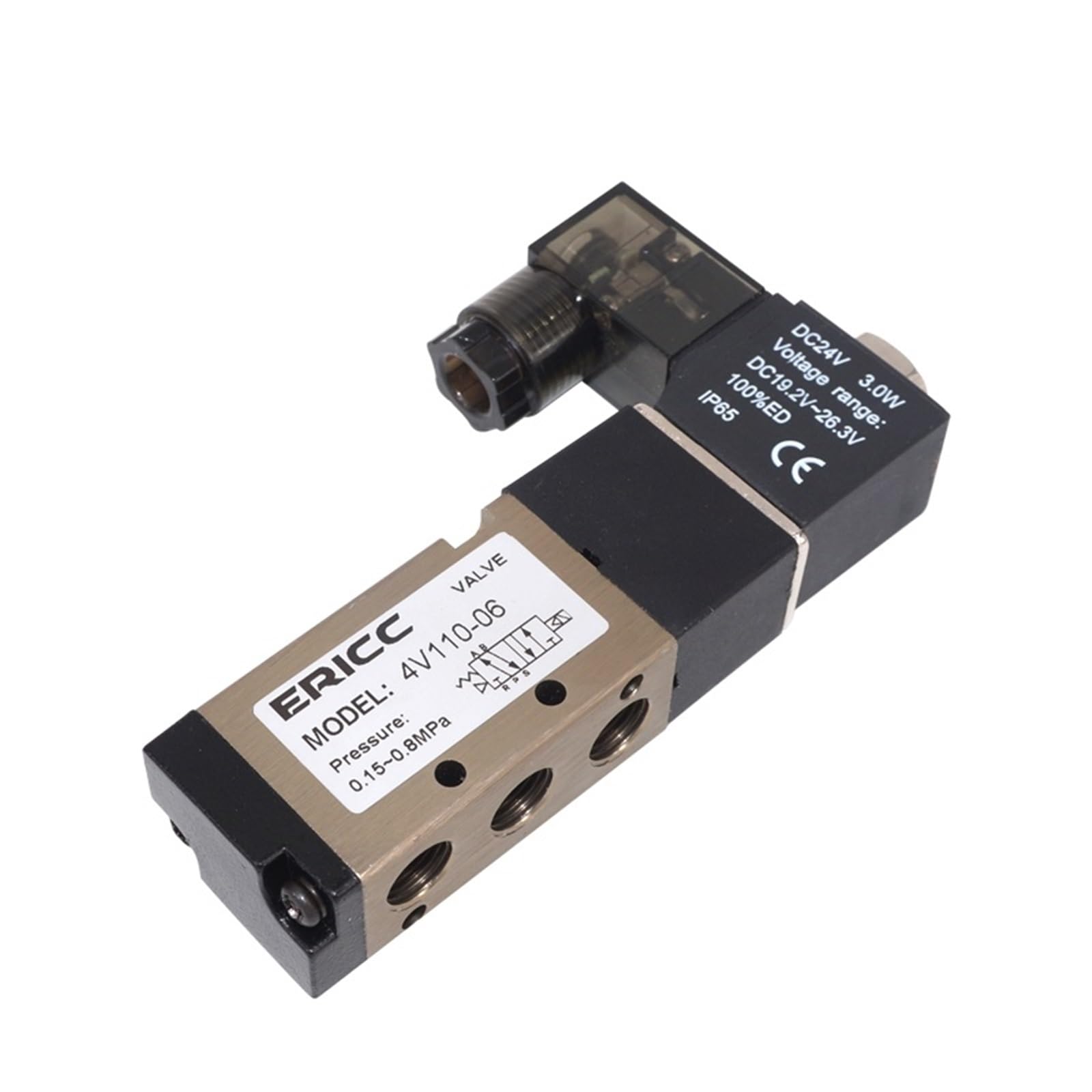 4V110-06 - Electroválvula neumática de 5 vías, 2 posiciones, gas, neumática, eléctrica, solenoide, 12 V, 24 V, 220 V, bobina, voltios, 4 mm, 6 mm, manguera de 8 mm (4V110-06 AC220V, con accesorios de