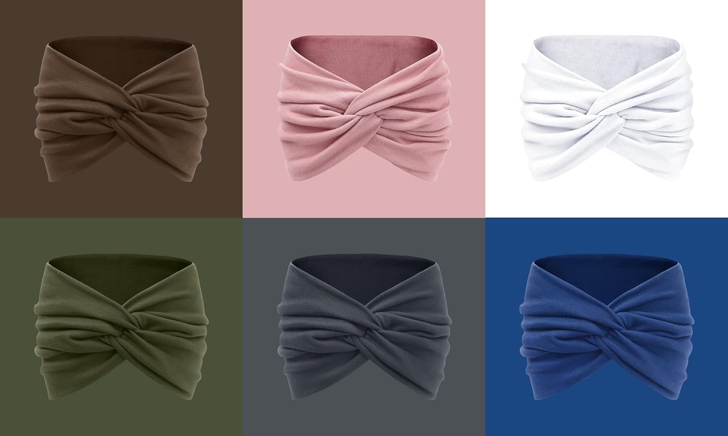 Tobeffect 7'' Extra Wide Headbands for Women, Large Thick Turban Head Wrap Headband, Boho Bandana Head Bands for Women's Hair, Non Slip Workout Yoga Hairband Hair Accessories, 6 Pack - Image 6