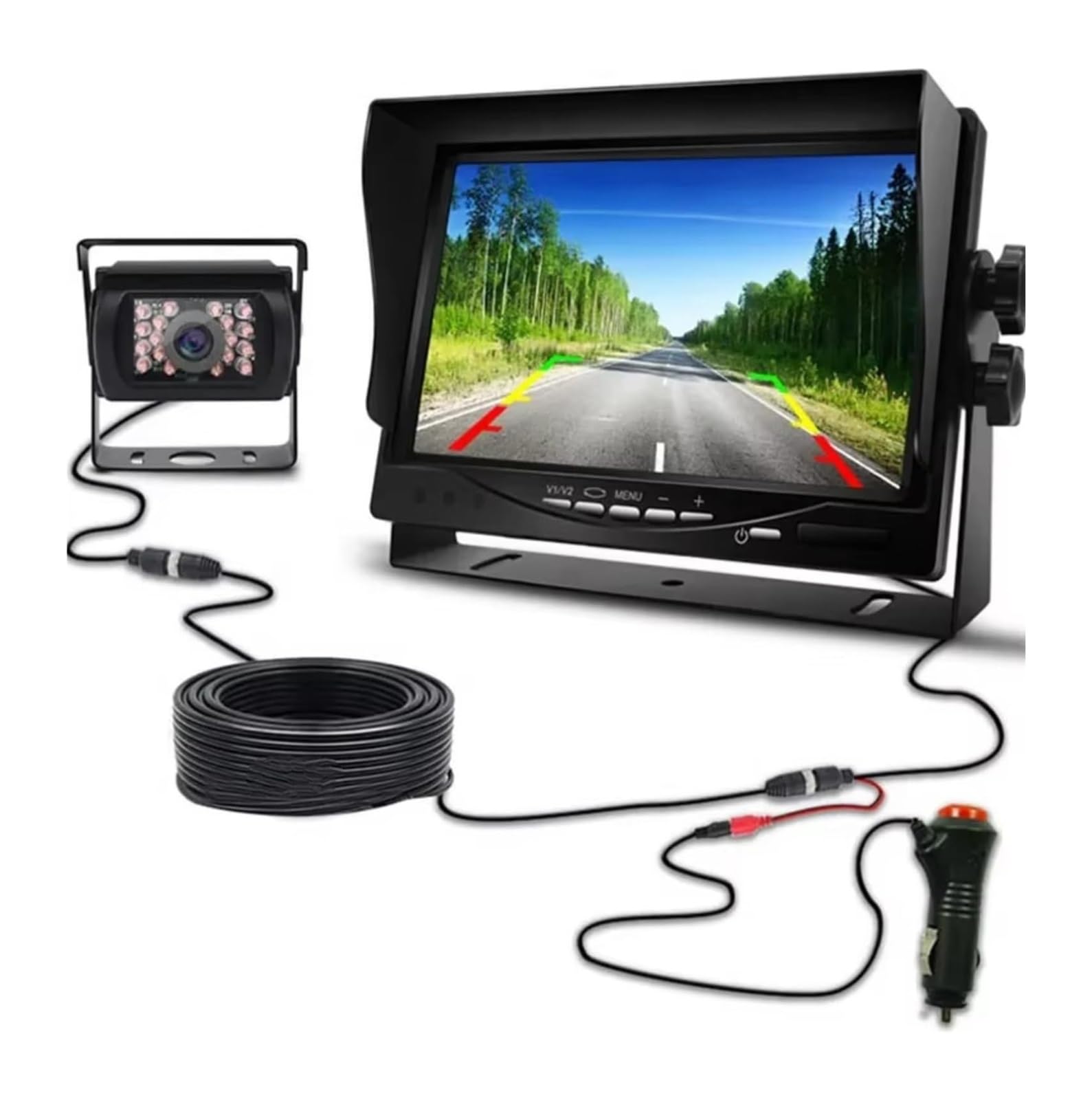 Cámara Visión Trasera para Autocaravanas Monitor LCD 7 Pulgadas para Coche Asistencia Estacionamiento para Vehículos Autobuses Cámara de Respaldo