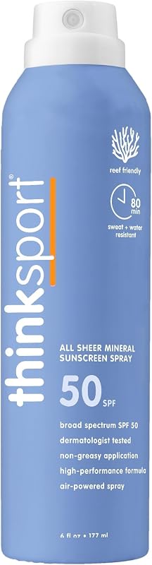 Thinksport Spray protector solar mineral SPF 50+, 6 onzas líquidas, resistente al agua