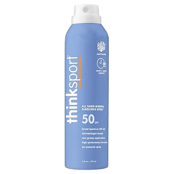 Thinksport Mineral Sunscreen Spray SPF 50+, 6 Fl Oz, Water Resistant