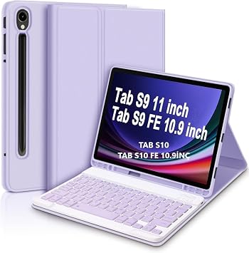 UnDePlus Samsung Galaxy Tab S10 Lite FE/S10/S9 FE/S9 ile uyumlu Kılıf Kablosuz Klavyeli Case Mobax Türkçe(12.4inç Değildir) Lila