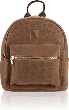 FuninCrea Leopard Print Small Backpack for Women and Girls, PU Leather Small Womens Backpack with Adjustable Strap & Zipper, Mini Women's Fashion Backpacks for Multi-Purpose Brown