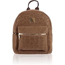 FuninCrea Leopard Print Small Backpack for Women and Girls, PU Leather Small Womens Backpack with Adjustable Strap & Zipper, Mini Women's Fashion Backpacks for Multi-Purpose Brown