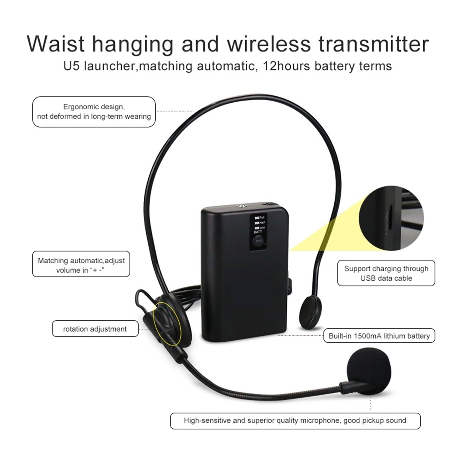 Amplificateur de Voix, Amplificateur Vocal Portable 25W For Enseignants, Mégaphone Avec Microphone Sans Fil, Haut-parleur Étanche