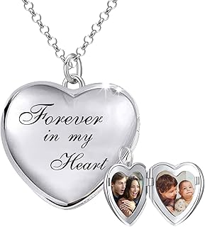 XVX Locket Necklace Custom 925 Sterling Silver Heart-Shaped Add Your Text "Forever in My Heart" Personalized Photo Jewelry...