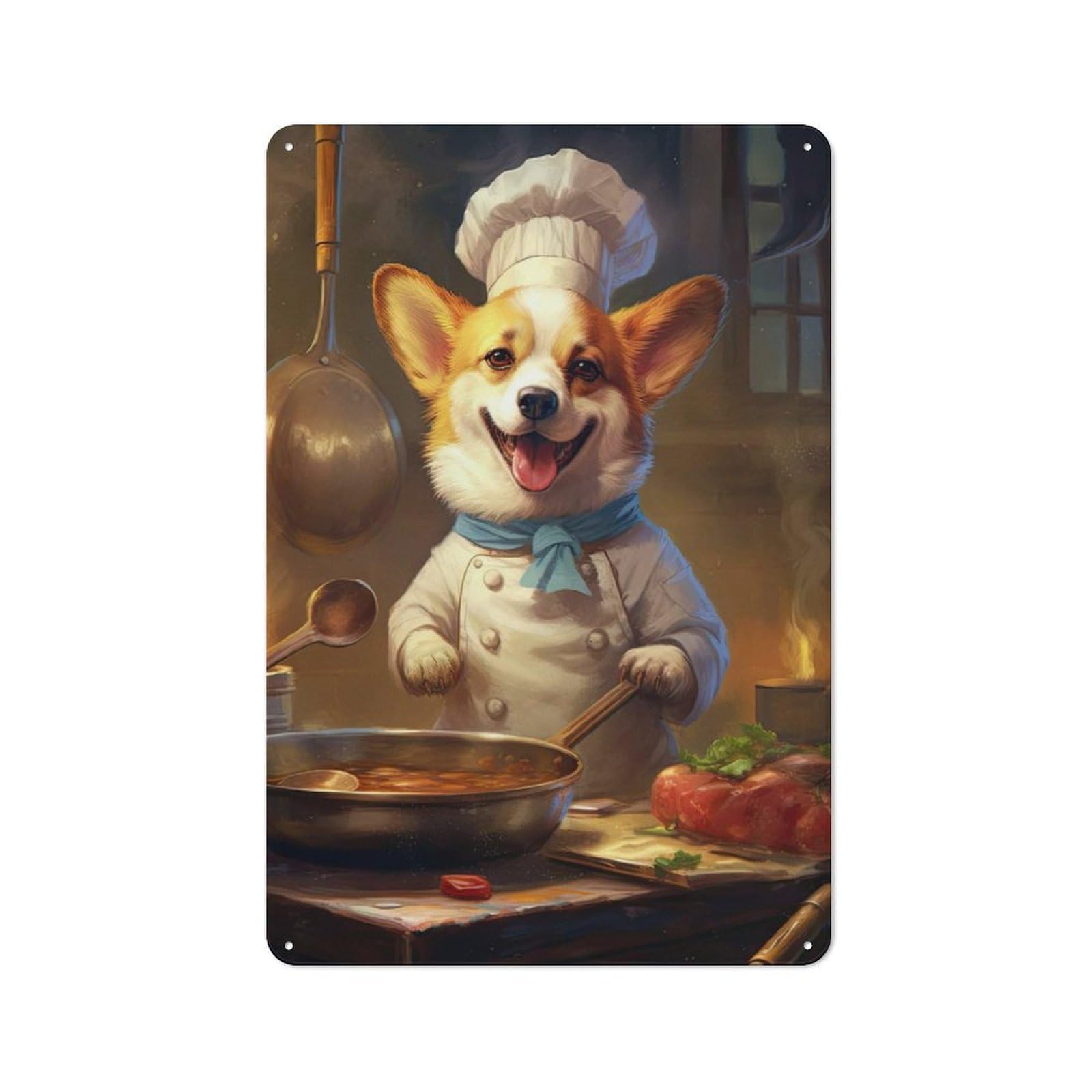 Junmoney Corgi Chef Rustic Metal Sign 30X20cm For Garage Wall, For Everyday Room Decor With A Rustic Look