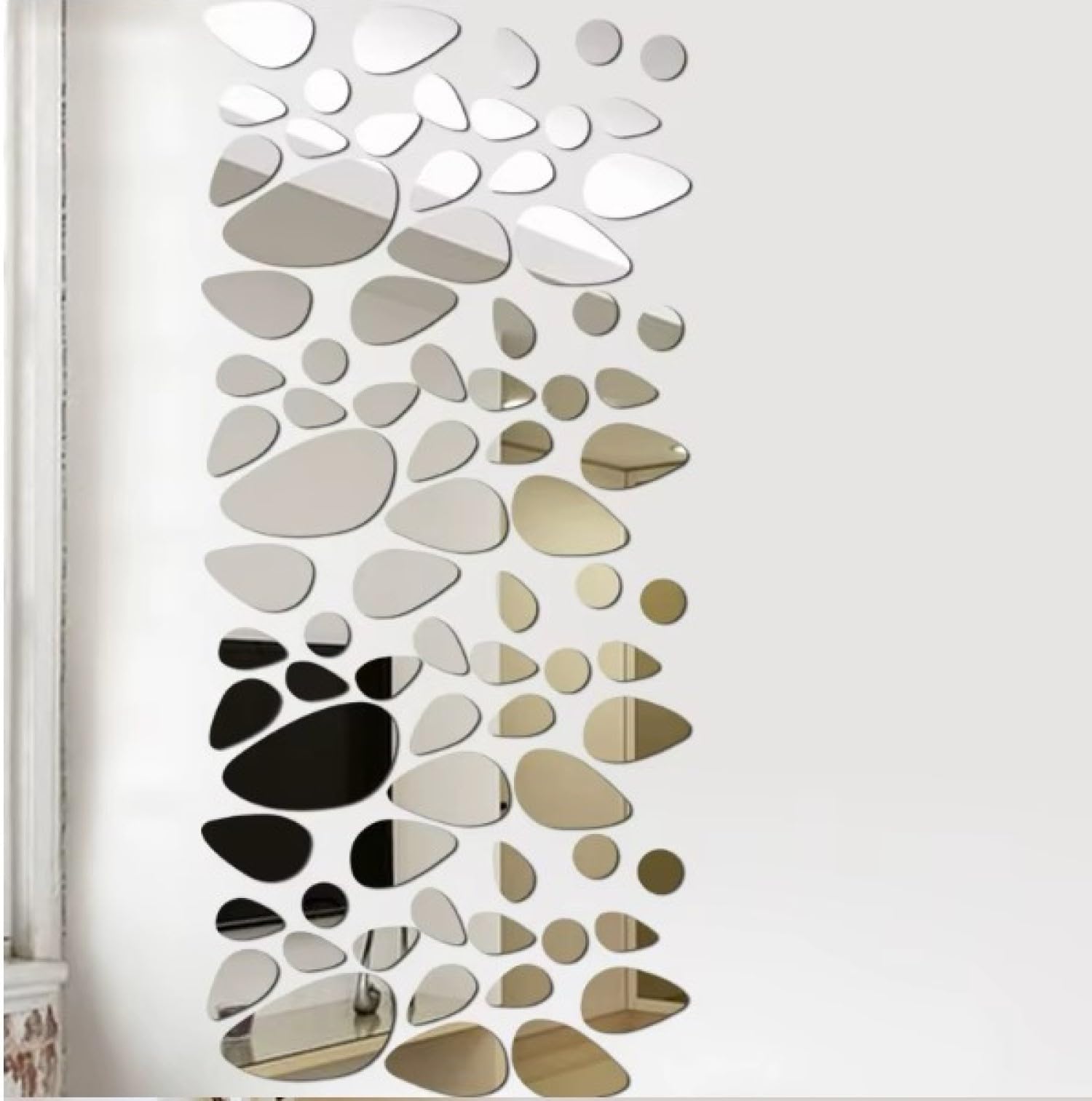 V2H 20Pcs Irregular Geometric Cobblestone Pattern Mirror Wall Sticker Self-Adhesive Detachable Colored Acrylic Mirror Wall Decals for Home Living Room Bedroom Decor, Silver-picture-1