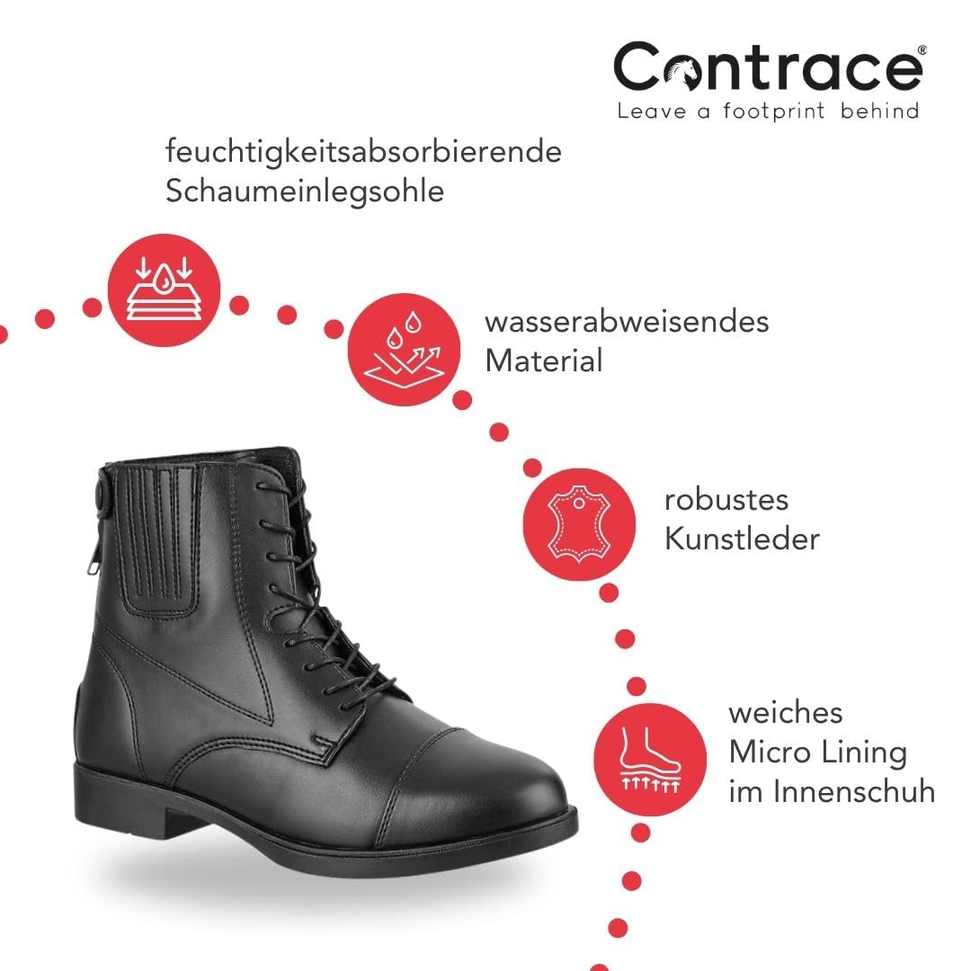 Reitstiefeletten BZ Lace Vegan - Mädchen & Damen Reitschuhe aus Kunstleder – atmungsaktive Stiefeletten – mit Reißverschluss, Schnürung & Mesh-Futter – schwarz – Größe 29-46
