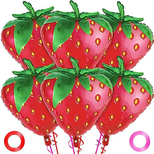 Strawberry Balloons 6 Pcs Sweet Fruit Balloons for Birthday Party Decorations Strawberry Foil Balloon for Strawberry Themed Party Baby Shower Gender Reveal