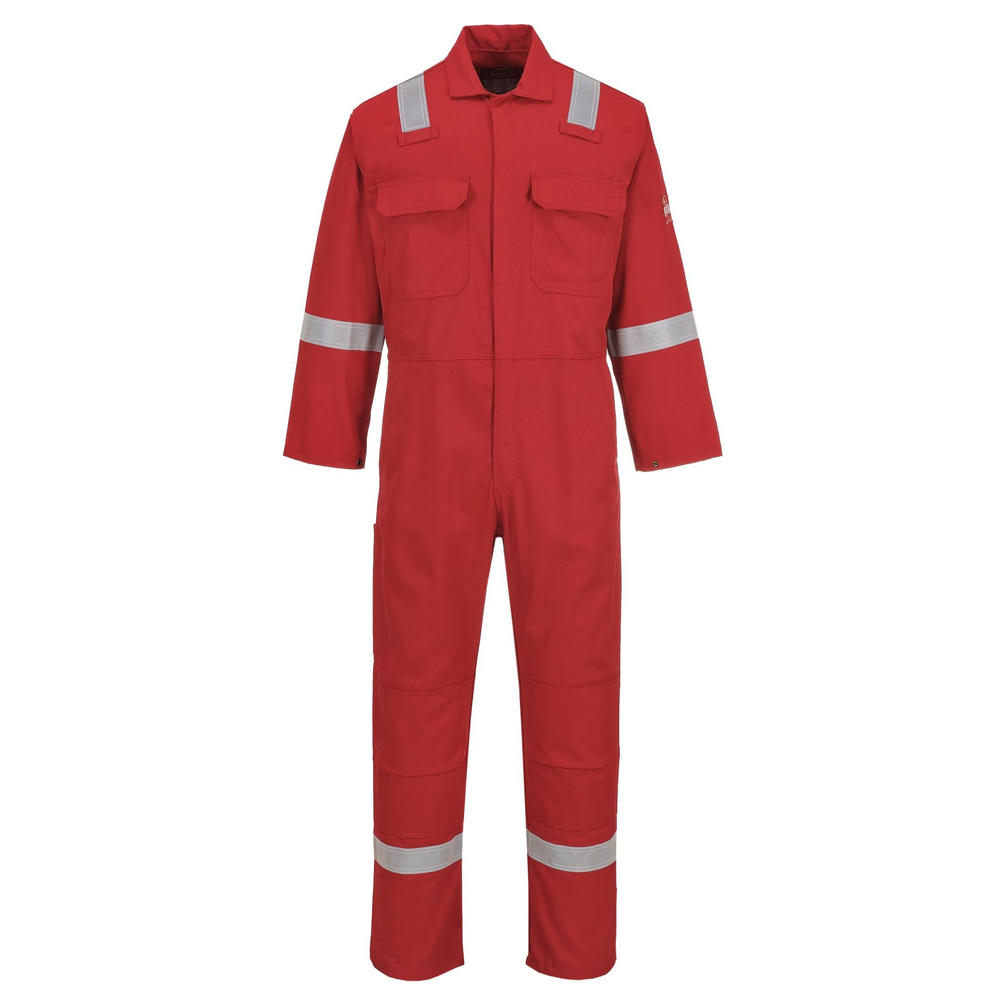 Portwest BIZ5 Bizweld Iona FR Coverall Flame Resistant Overalls Mens Workwear Welding Reflective Protective Wear Knee Pad Pockets Arc Flash Boiler Suits, Regular, Red, XL