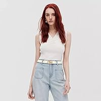 Vista 35 de Cinturón de cuero clásico con hebilla de metal para mujer con vestido de jeans Aah-negro-clásico