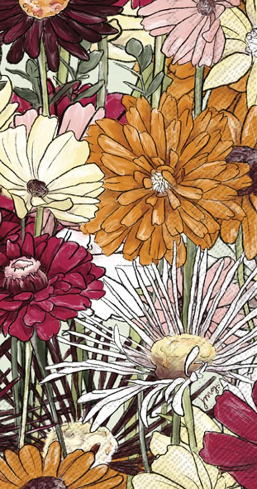 Boston International IHR 3-Ply Guest Towel Buffet Fall Autumn Halloween Thanksgiving Paper Napkins, 8.5" x 4.5", Blooming Garden