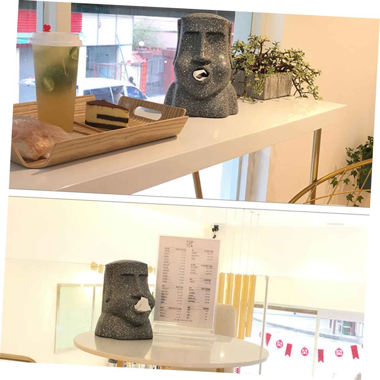 Scatola di Fazzoletti Moai in Resina Nera Design Creativo, Facile Sostituzione Carta e Decorazione Unica per Casa e Ufficio