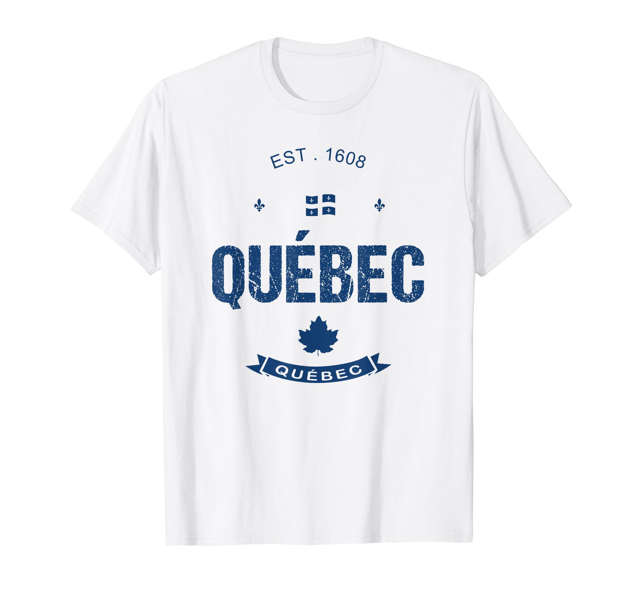 Holiday Vacation Quebec Travel Souvenirs DesignsQuebec City Flag T-Shirt - Men's Unisex Classic Fit Short Sleeve Crew Neck T-Shirt - White - Small