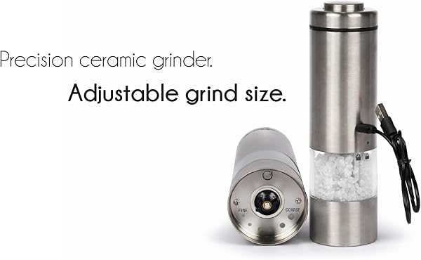 Electric Salt and Pepper Grinder Set, USB-C Rechargeable Stainless Steel Mills with LED Light, Adjustable Ceramic Grinders and Acrylic Mill Rest Tray - 4
