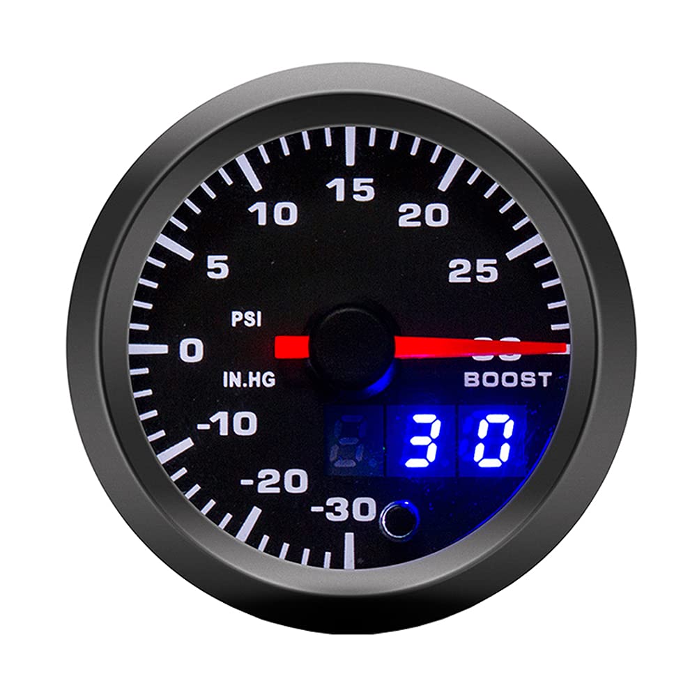 Supmico Universal Car Truck 52mm Turbo Boost Gauge Meter Kit PSI 7 Color LED Light Pointer Dial Digital Dual Display Indicator Electronic