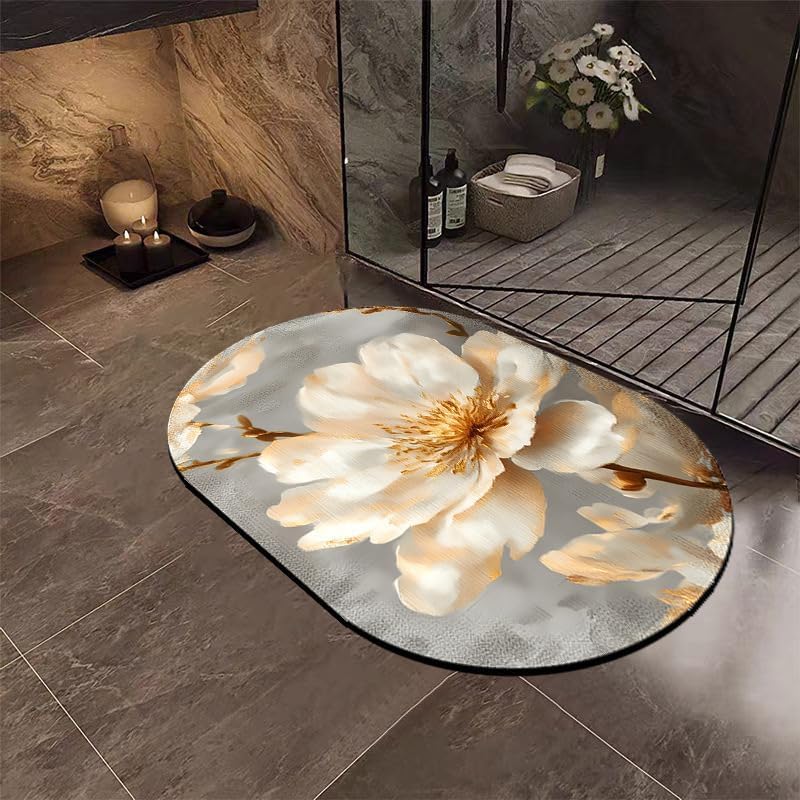 Mat de bain fleurs blanches en diatomite absorbante 40x60cm