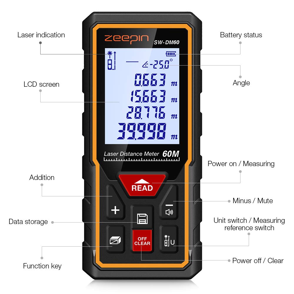SW-DM60 Medidor de distancia láser digital de mano para interiores/exteriores 60M(S 60M)