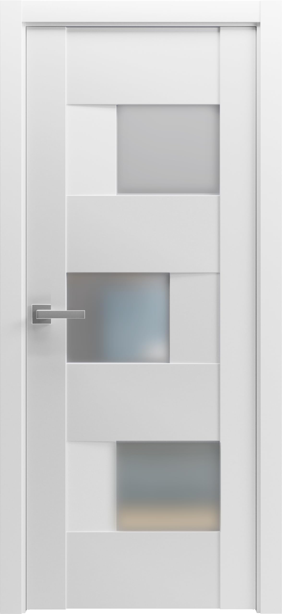 VDOMDOORS Solid French Door Opaque Glass 30 x 80 inches | Sete 6933 White Silk | Single Regular Panel Frame Handle | Bathroom Bedroom Modern Doors