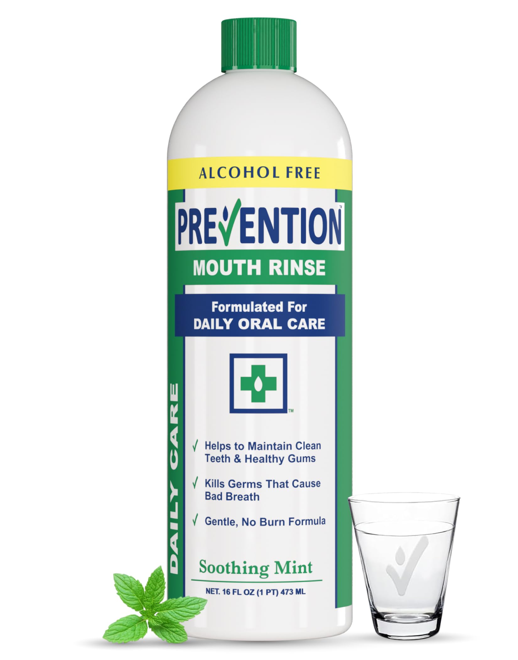 Prevention Daily Care Alcohol-Free Mouthwash, Hydrogen Peroxide Teeth Whitening with Soothing Fresh Mint for Bad Breath Treatment, Fluoride-Free Gum Care Oral Mouth Rinse 16 oz 1 Pack