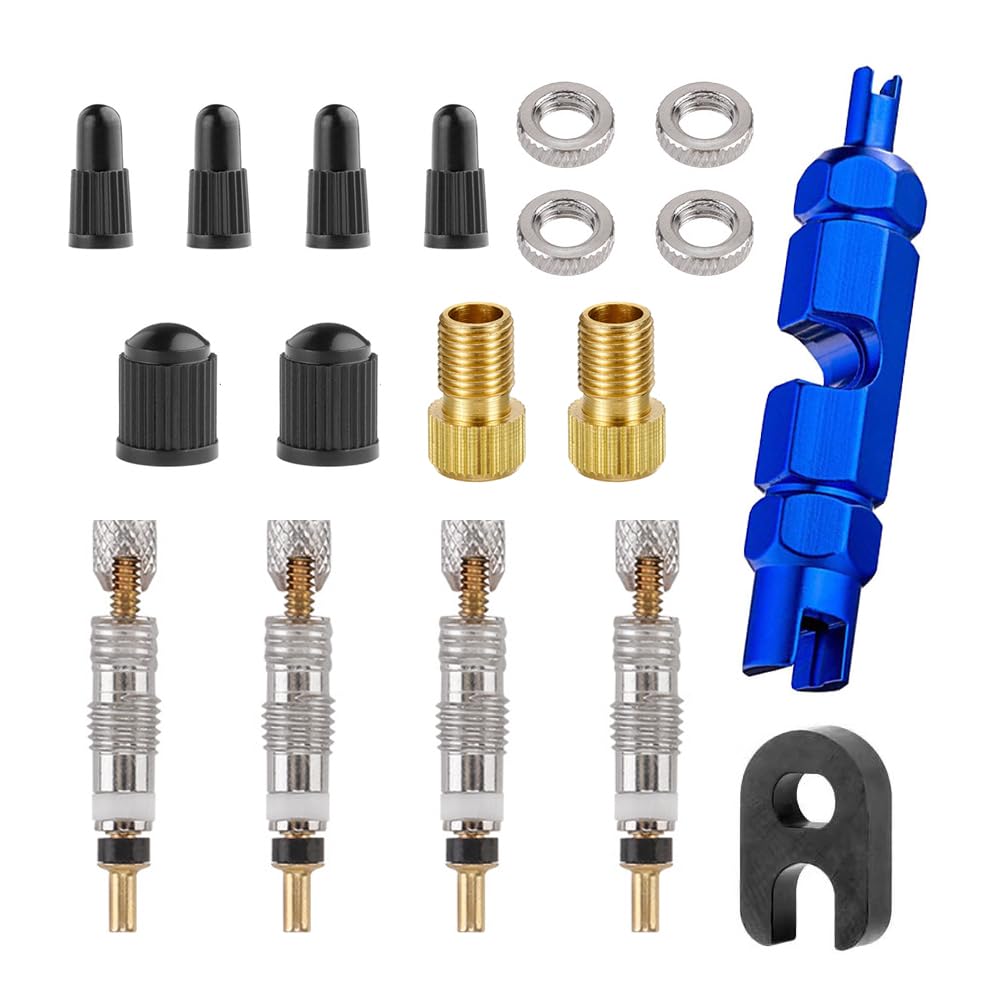 スーパーバルブ フレンチバルブ交換キット 18点セット コアツール 修理ツール メンテナンス工具 チューブレス交換コア取り外し 漏れ防止 自転車タイヤ適用 修理工具 多機能アクセサリー