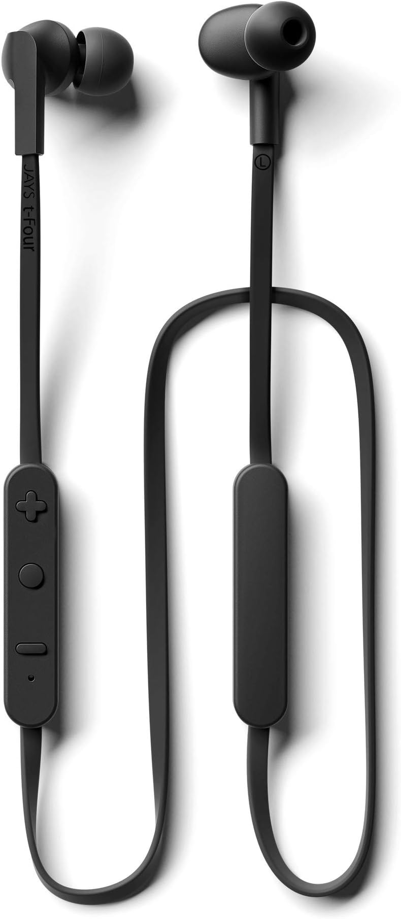 JAYS t-Four Wireless in-Ear Bluetooth Earbuds w/Kevlar Reinforced Cable, Deep Bass, Microphone and 10hrs of Playback (Black)