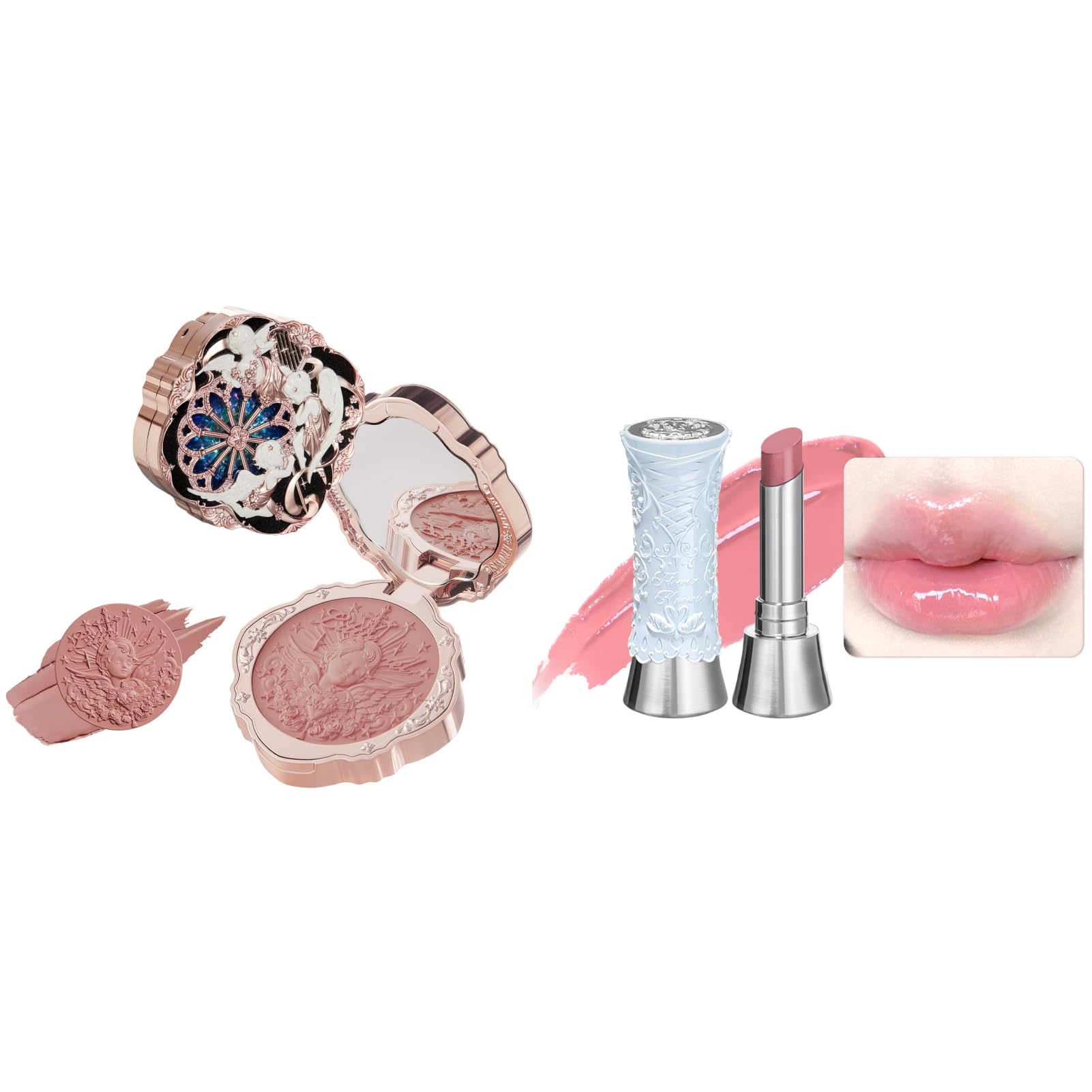 Flower Knows Little Angel Cream Blush and Swan Ballet Shine Lip Gloss Stick Set,Buildable & Blendable Dewy Makeup,Soft Long-Lasting Cute Make Up(Blush 04 Rose Ashes + Lipstick B04 Silver Moon) 04 Rose Ashes+B04 Silver Moon 1 Count (Pack of 2)