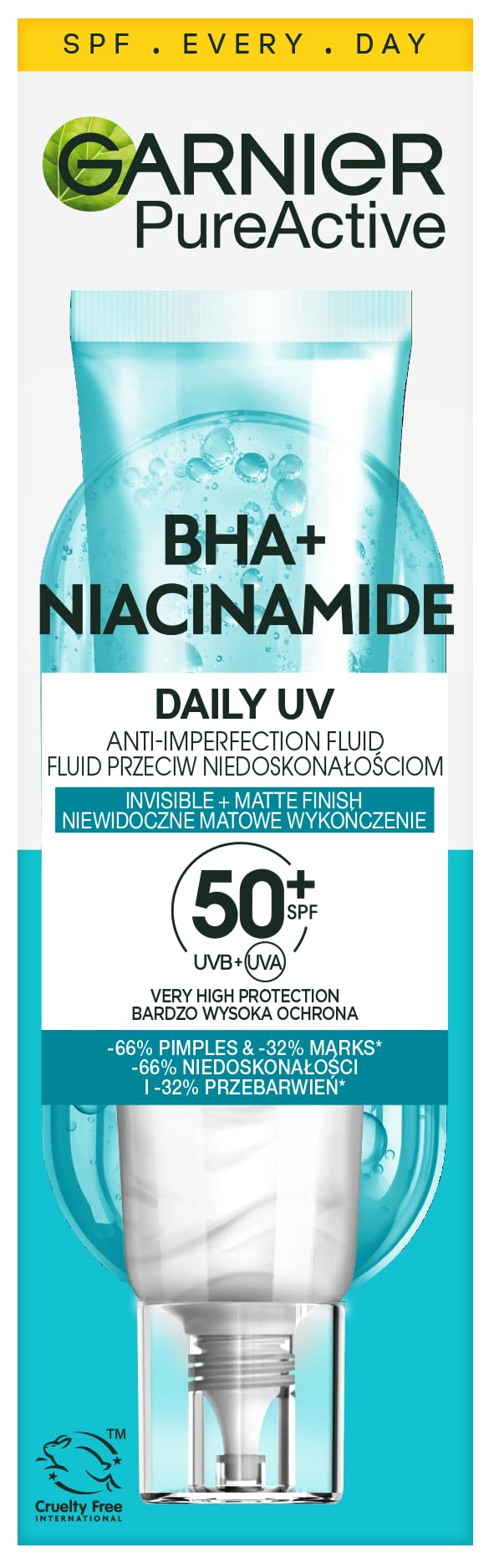 Garnier Pure Active BHA + Niacynamid Fluid przeciw niedoskonałościom z filtrem SPF50+, 40 ml