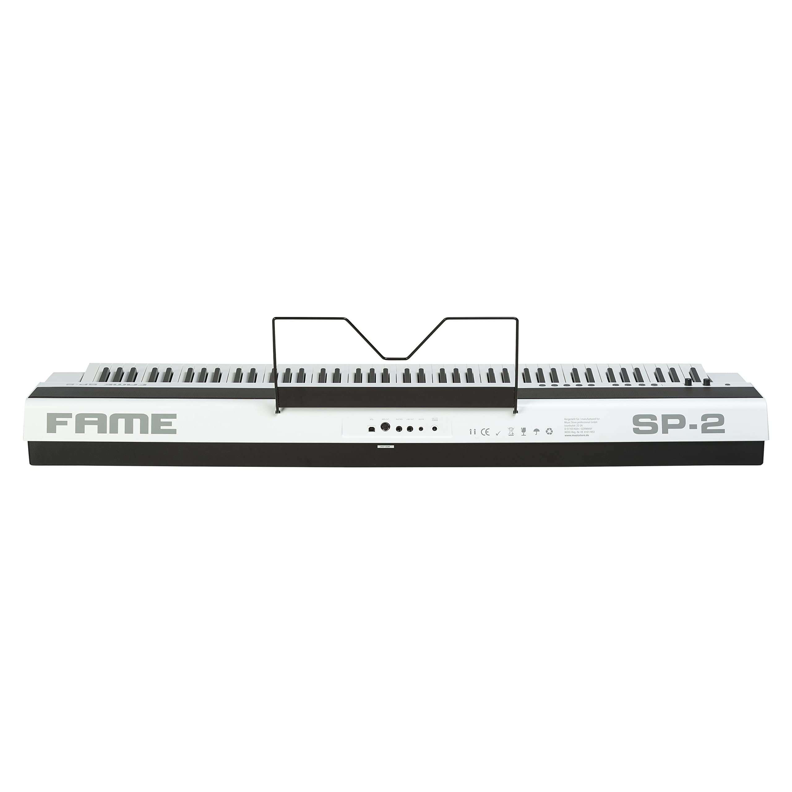 Fame SP-2 BW Stagepiano, 88 Tasten Hammermechanik, 192 Stimmen, 2x 20 Watt Stereo Lautsprecher, 25 Sounds, 50 Begleitrhythmen