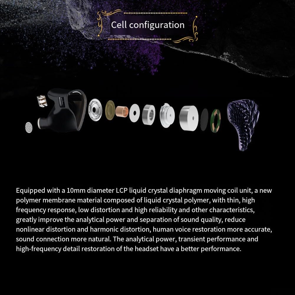 Zoegneer Auricolari in-ear con doppio driver dinamico con cavo staccabile per suono Hi-Fi, vestibilità comoda, materiale ABS, portatili, per viaggi e pendolari (3,5 mm)