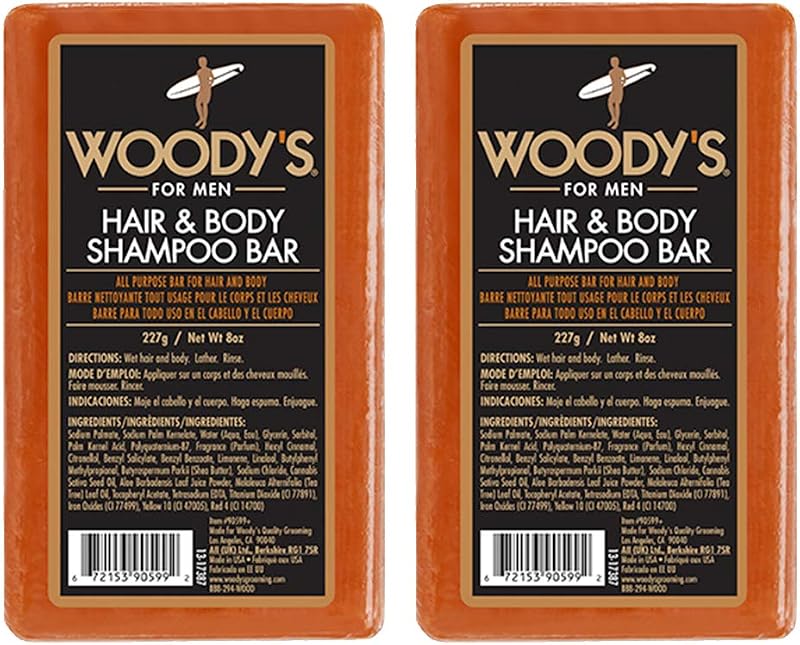 Woody's Barra de Shampoo e Corpo 2 em 1 para Homens, Pacote com 2