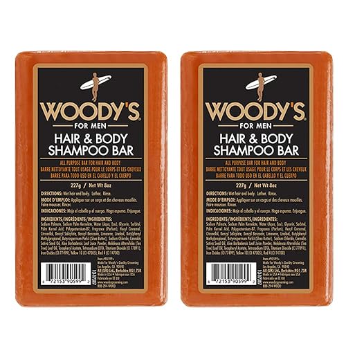 Miniatura 7 de Woody's Barra de champú para el cabello y el cuerpo para hombres, jabón de barra multiusos 2 en 1 para cabello, cara y cuerpo, 8 onzas, 1 unidad