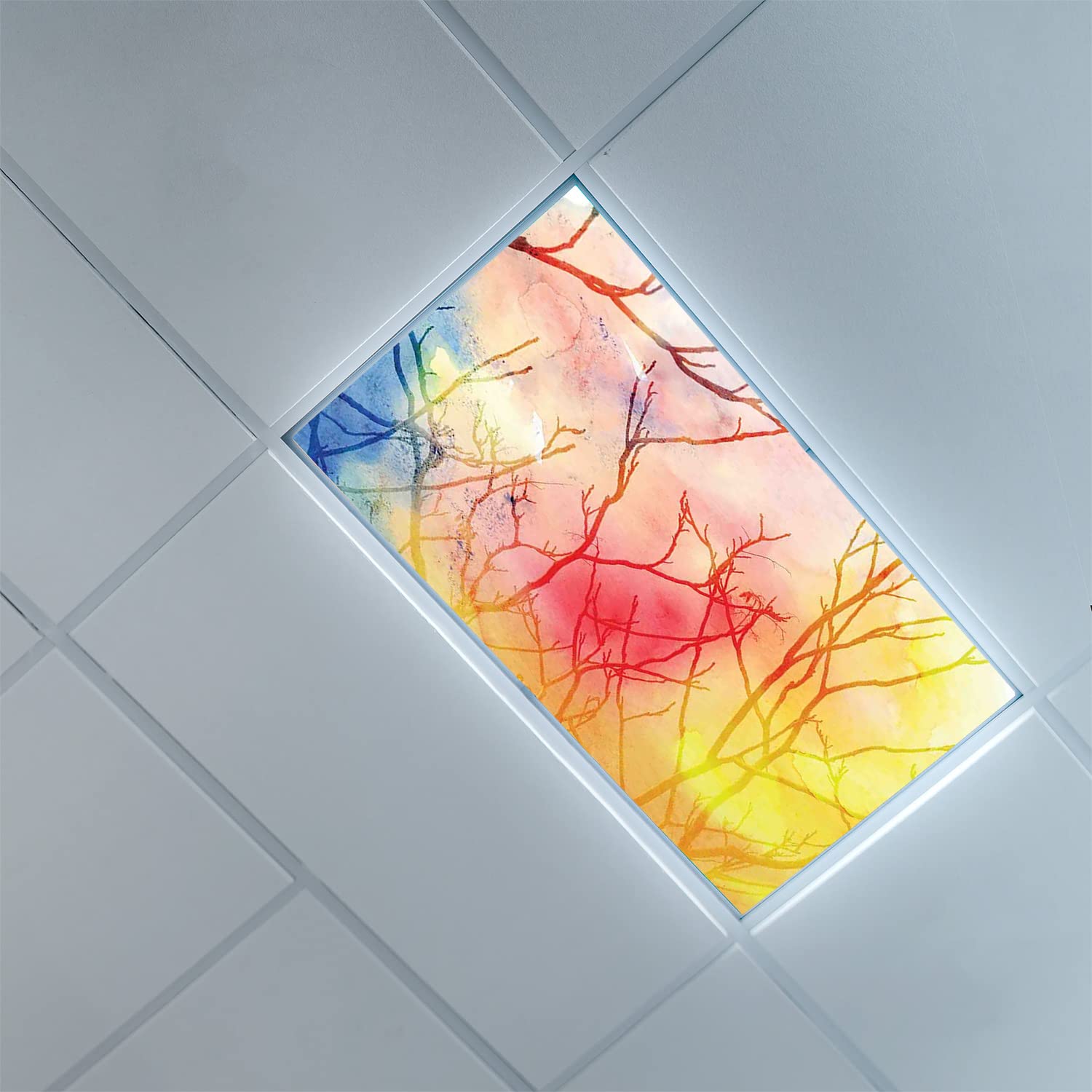 Fluorescent Light Covers for Classroom Office-Tree of Life Pattern-Light Filters Ceiling LED Ceiling Light Covers-Office & Classroom Decorations,Multicolor