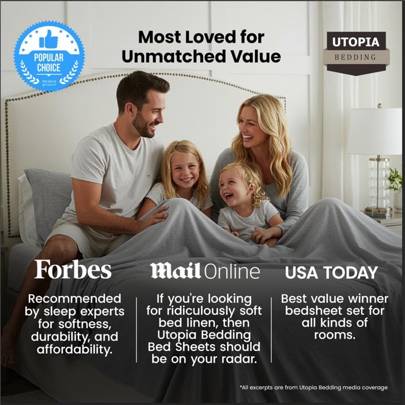 Utopia Bedding Queen Sheet Set - Jersey Knit Sheets 4 Piece - Cotton - Soft T-Shirt Stretchy Sheets (Heather Light Grey) - Image 3