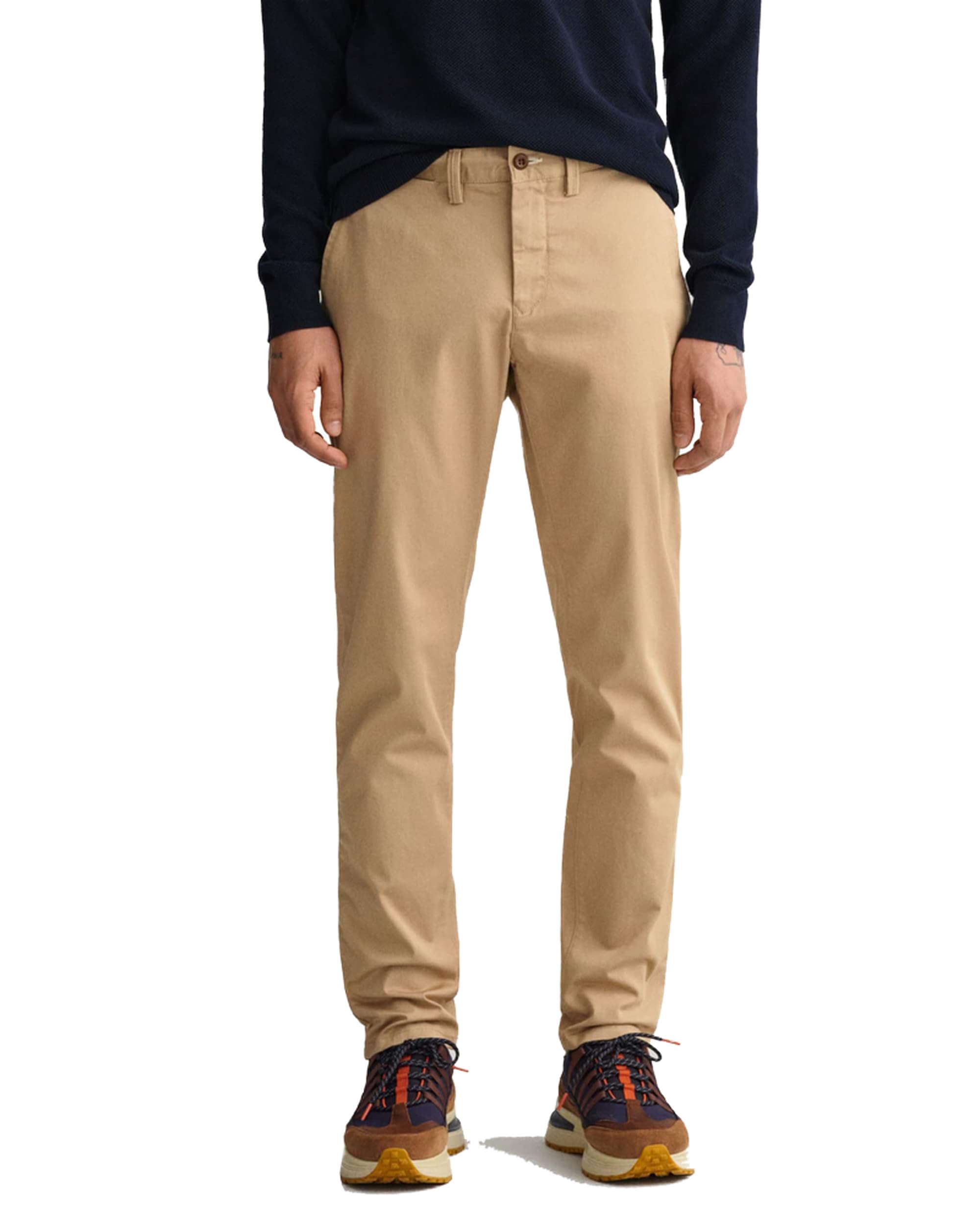 GANT Men's Slim Twill Chinos Dress Pants, Dark Khaki, 36W / 34L