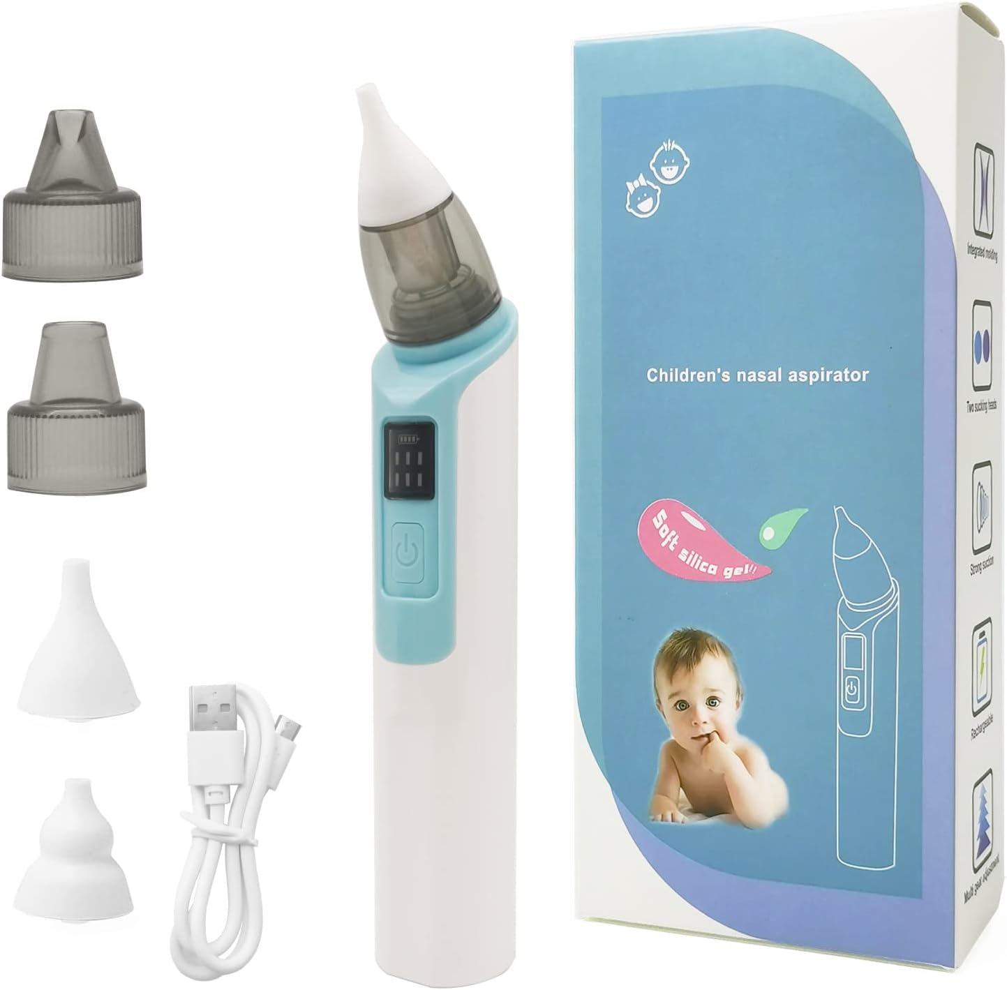 Baby Nasal Aspirator USB Rechargeable Electric Nose Sucker 6 Suction Levels Booger Suction Blackhead Remover Professional Baby Nose Cleaner for Newborn Toddlers and Kids (Blue)