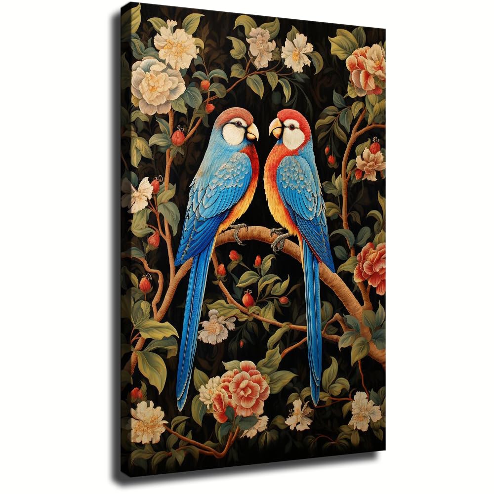 GTSOUOT Vintage Macaw Parrot Flower Wall Art (Wrapped Canvas,12×18 inch) Wrapped Canvas 12×18 inch