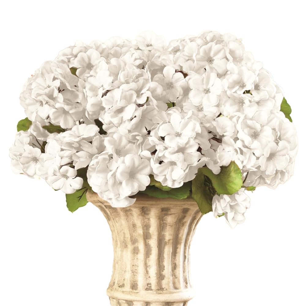 Easylife Pack of 3 Triple Flowered Faux Geraniums – Realistic White Artificial Outdoor Plants – Weather Resistant Flowers for Garden – Wedding Flowers Bouquet, White, L49 x W26cm