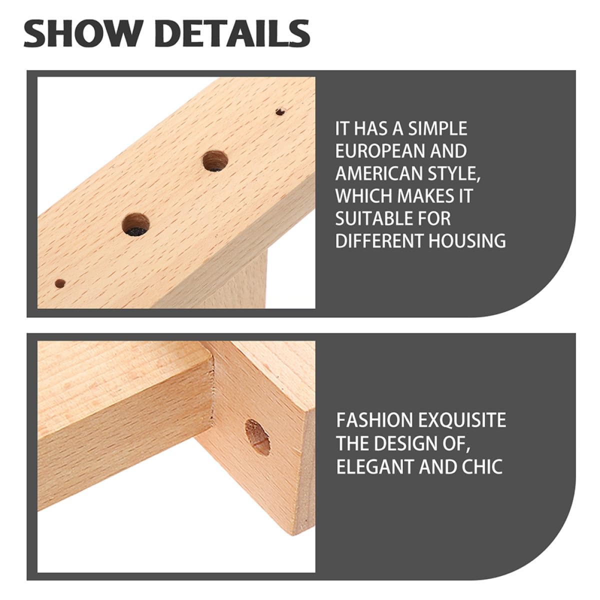 HANABASS Supporti per Bastoni per Tende in Legno 2 Pezzi, Staffe Robuste e Resistenti per Fissaggio a Muro, Design Semplice per Tende da Finestra