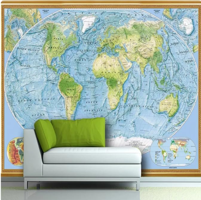 Papel tapiz 3d Mapa topográfico del mundo personalizado Fondos de pantalla fotográficos 3D para sala de estar Dormitorio Mural Papeles de pared Decoración del hogar, 3D, 150x105cm