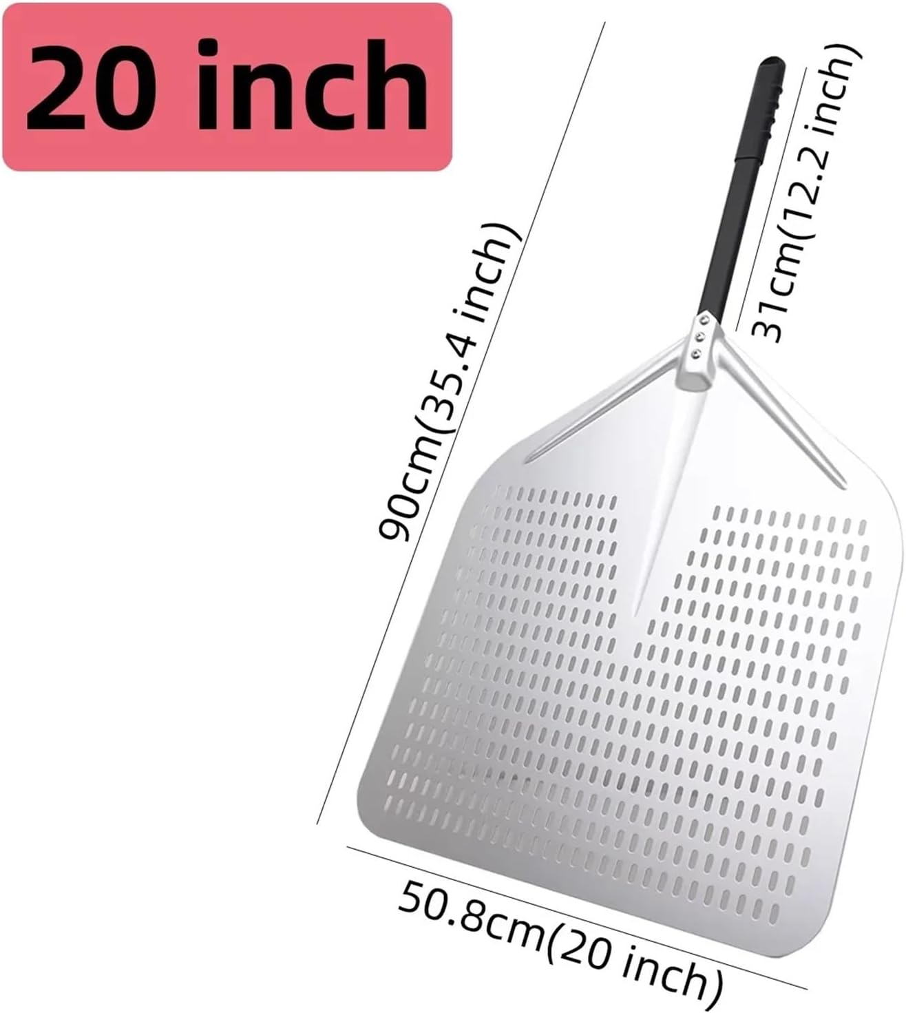 18" 20" Square Perforated Aluminum Pizza Turning Peel Super Large with Detachable Long Handle(20-inch 40cm handle)