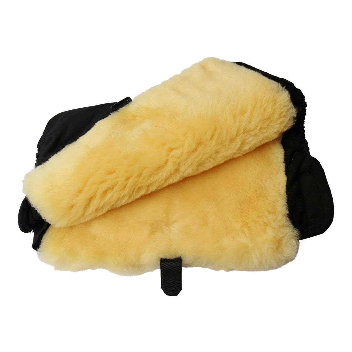 Lammfell - HANDWÄRMER FÜR KINDERWAGEN Muff für Buggy Jogger mit echtem Merino Lammfell Farbe Schwarz/Gelb